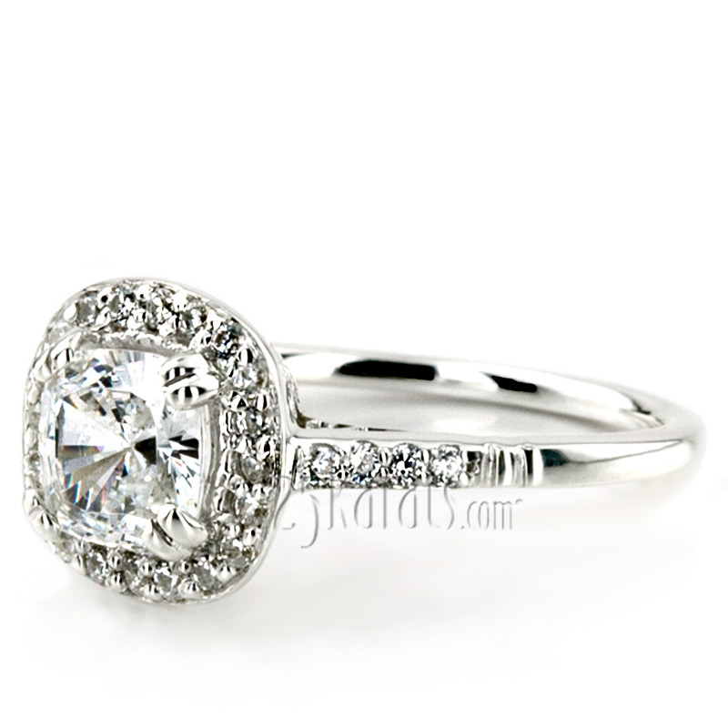 14K white gold Micro Pave Cushion Halo Antique Inspired Engagement Ring (1/5 ct. tw.) - alternate view 5