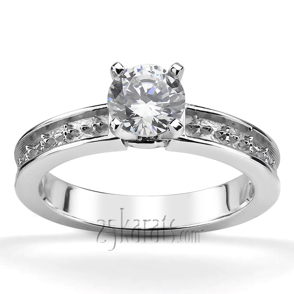 Engraved Cross Design Solitaire Engagment Ring