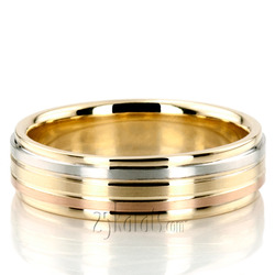 Grooved Tri-Color Fancy Designer Wedding Ring 