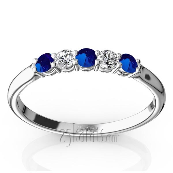 14K white gold Blue Sapphire & Diamond Alternating Anniversary Band - main view