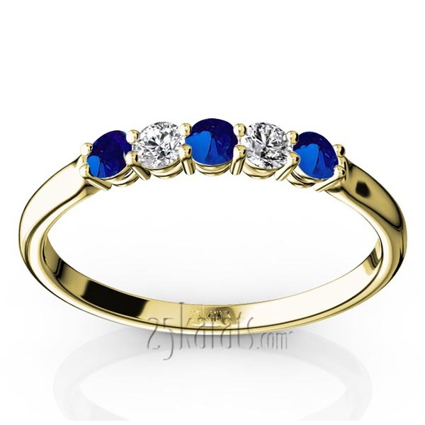 14K white gold Blue Sapphire & Diamond Alternating Anniversary Band - alternate view 2