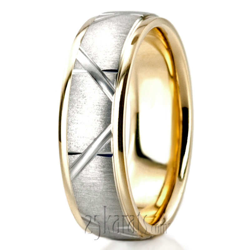 Custom Diagonal Groove Two-Color Wedding Band 