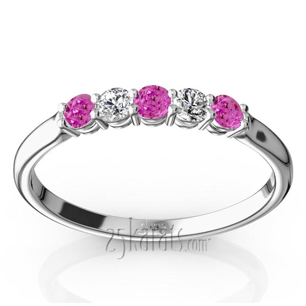 Pink Sapphire & Diamond Alternating Anniversary Band