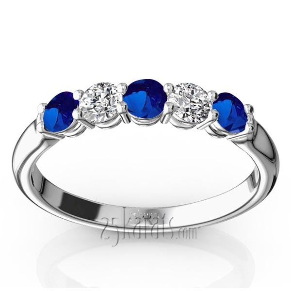 14K white gold Ladies' Blue Sapphire & Diamond Alternating Anniversary Band - main view