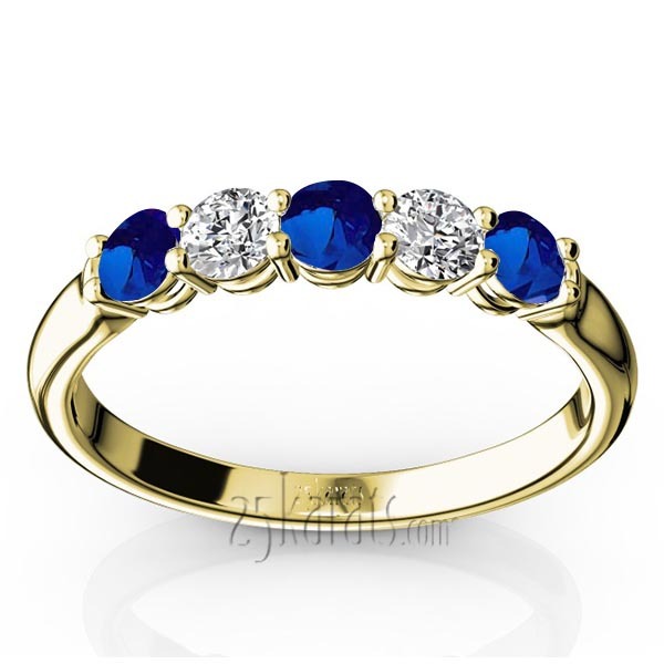 14K white gold Ladies' Blue Sapphire & Diamond Alternating Anniversary Band - alternate view 2
