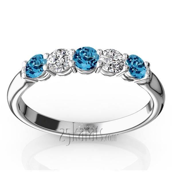 14K white gold Ladies' Topaz & Diamond Alternating Anniversary Band - main view