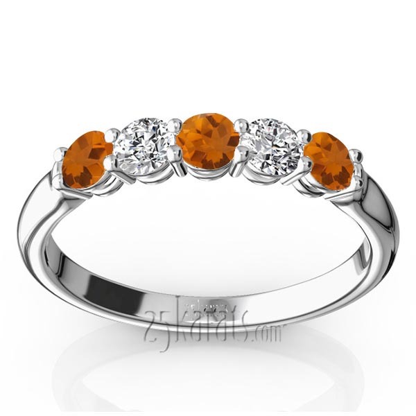 14K white gold Ladies' Citrine & Diamond Alternating Anniversary Band - main view