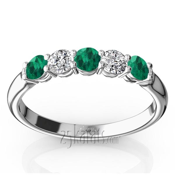 14K white gold Ladies' Emerald & Diamond Alternating Anniversary Band - main view