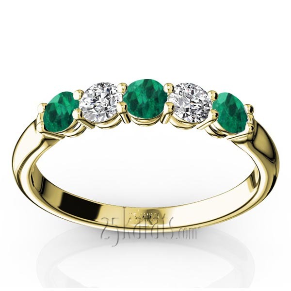 14K white gold Ladies' Emerald & Diamond Alternating Anniversary Band - alternate view 2