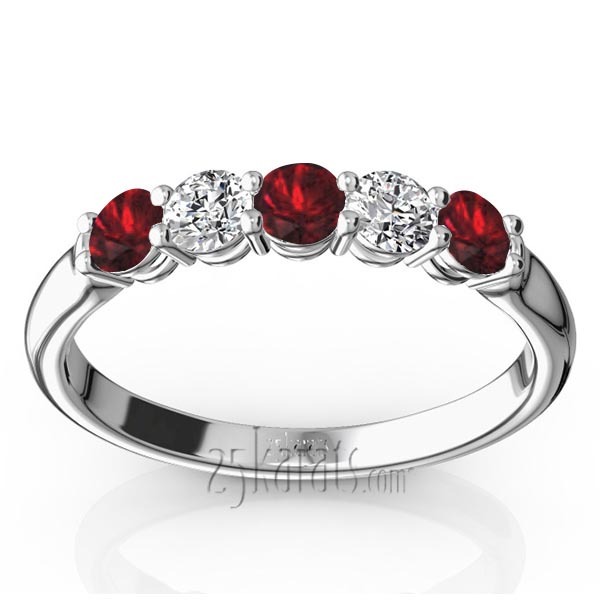 14K white gold Ladies' Garnet & Diamond Alternating Anniversary Band - main view