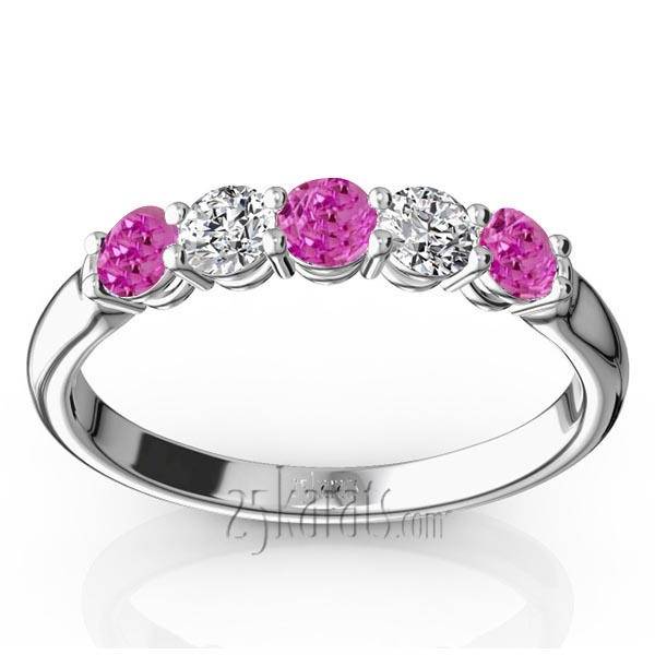 Ladies' Pink Sapphire & Diamond Alternating Anniversary Band