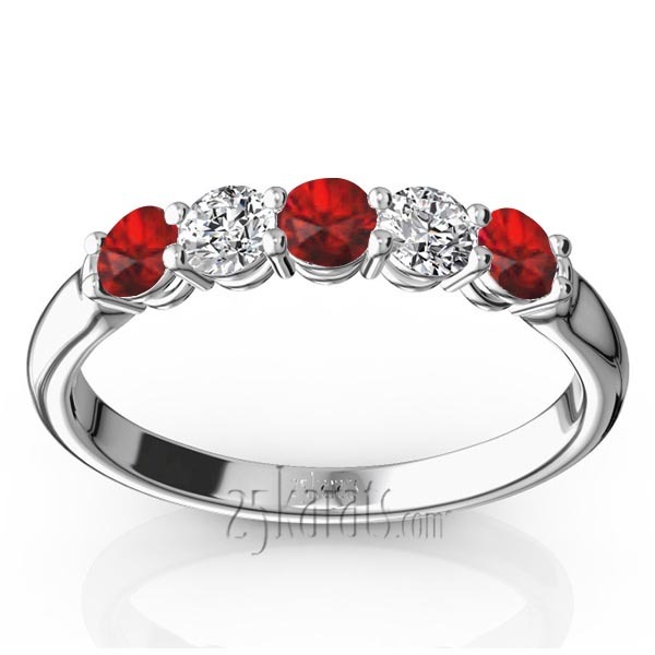 14K white gold Ladies' Ruby & Diamond Alternating Anniversary Band - main view