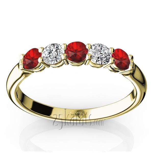 14K white gold Ladies' Ruby & Diamond Alternating Anniversary Band - alternate view 2