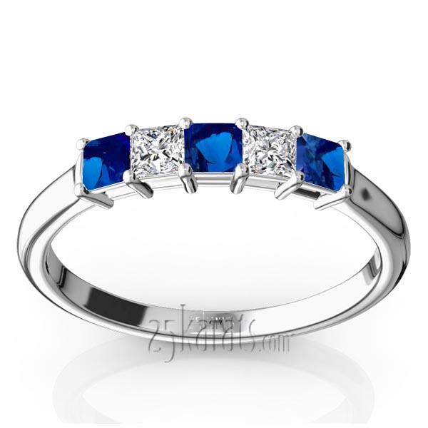 Princess Cut Blue Sapphire & Diamond Anniversary Band