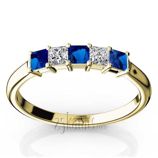 14K white gold Princess Cut Blue Sapphire & Diamond Anniversary Band - alternate view 2