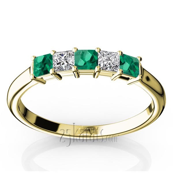 14K white gold Princess Cut Emerald & Diamond Anniversary Band - alternate view 2