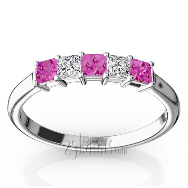 Princess Cut Pink Sapphire & Diamond Anniversary Band