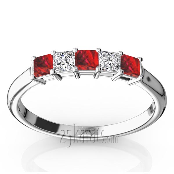 Princess Cut Ruby & Diamond Anniversary Band