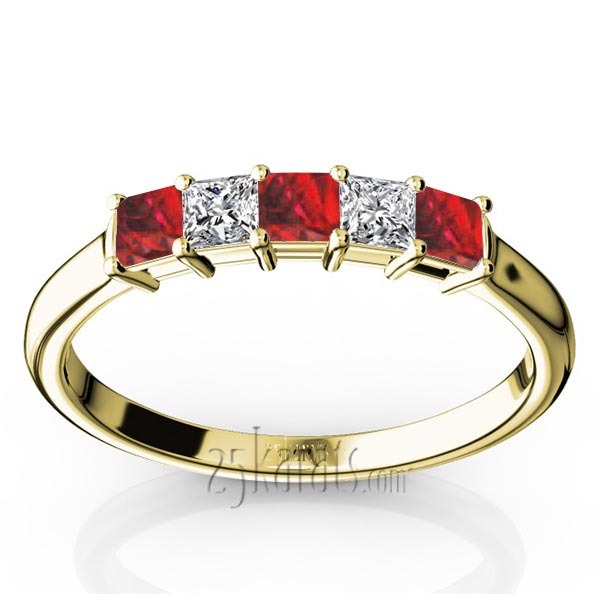 14K white gold Princess Cut Ruby & Diamond Anniversary Band - alternate view 2
