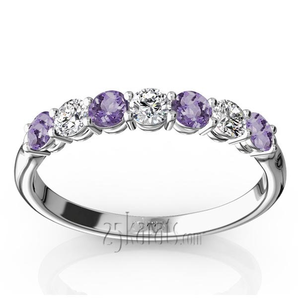 14K white gold 7-Stone Amethyst & Diamond Alternating Anniversary Band - main view