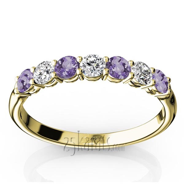 14K white gold 7-Stone Amethyst & Diamond Alternating Anniversary Band - alternate view 2