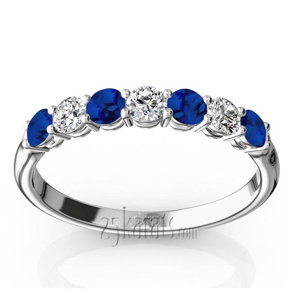 7-Stone Blue Sapphire & Diamond Alternating Anniversary Band