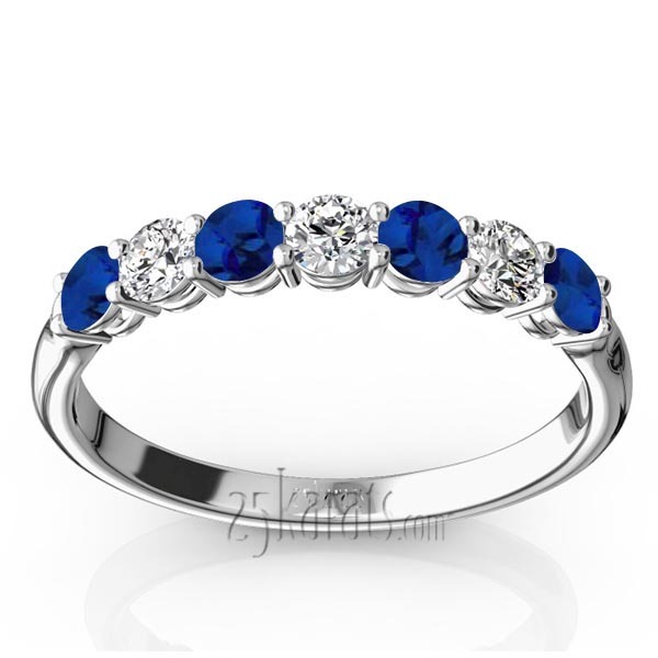 14K white gold 7-Stone Blue Sapphire & Diamond Alternating Anniversary Band - main view