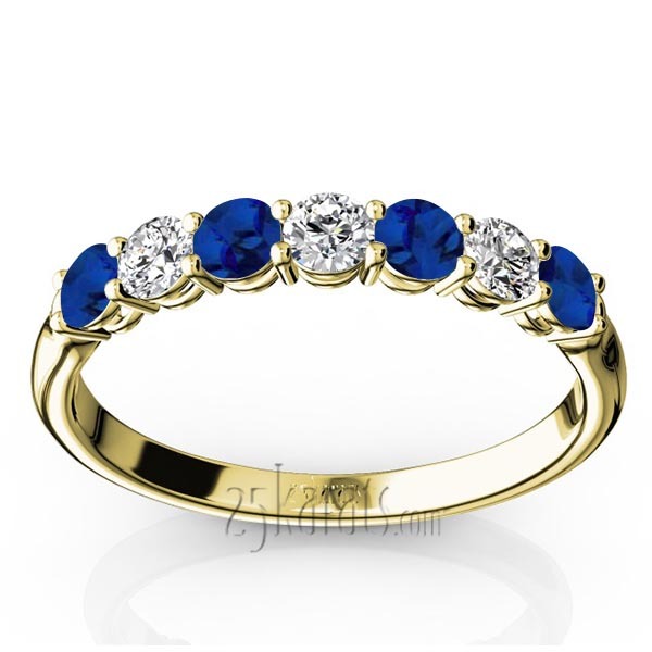 14K white gold 7-Stone Blue Sapphire & Diamond Alternating Anniversary Band - alternate view 2