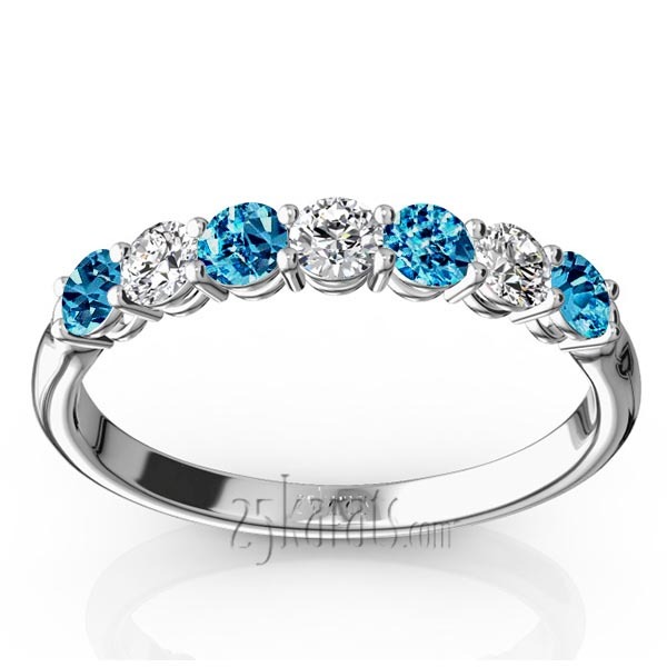 14K white gold 7-Stone Topaz & Diamond Alternating Anniversary Band - main view
