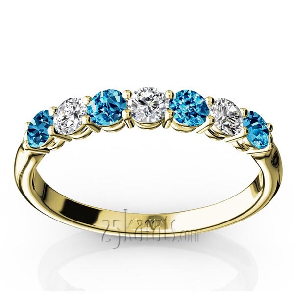 14K white gold 7-Stone Topaz & Diamond Alternating Anniversary Band - alternate view 2