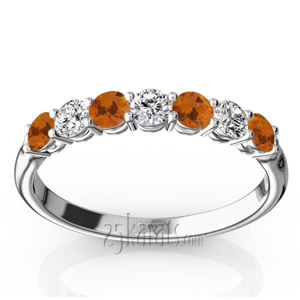 14K white gold 7-Stone Citrine & Diamond Alternating Anniversary Band - main view