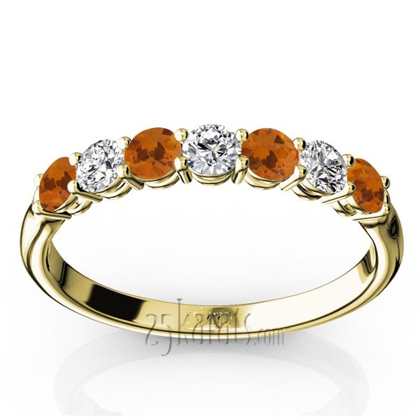 14K white gold 7-Stone Citrine & Diamond Alternating Anniversary Band - alternate view 2