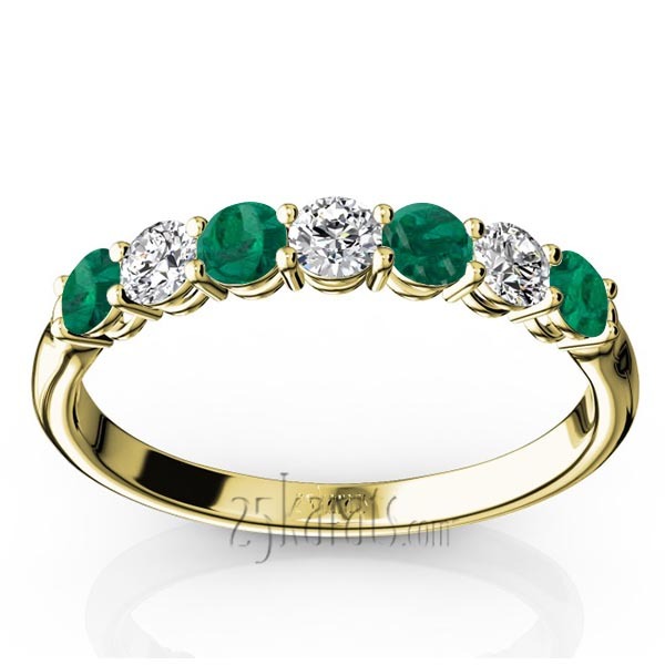 14K white gold 7-Stone Emerald & Diamond Alternating Anniversary Band - alternate view 2