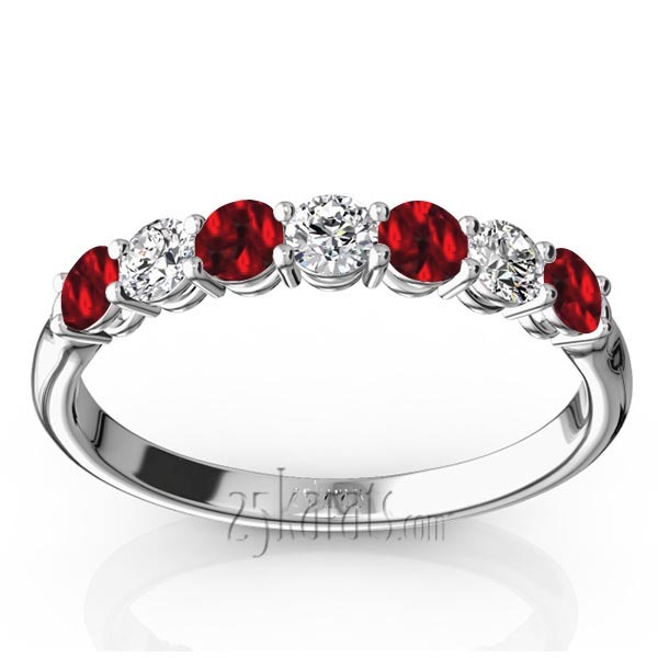 14K white gold 7-Stone Garnet & Diamond Alternating Anniversary Band - main view