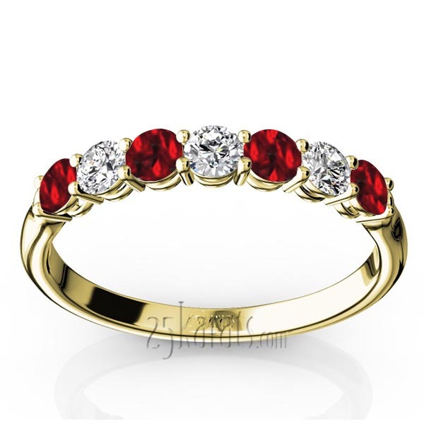 14K white gold 7-Stone Garnet & Diamond Alternating Anniversary Band - alternate view 2
