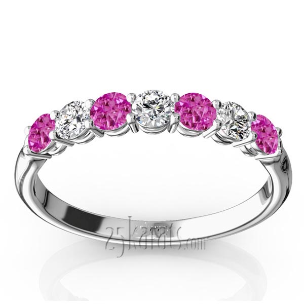  7-Stone Pink Sapphire & Diamond Alternating Anniversary Band