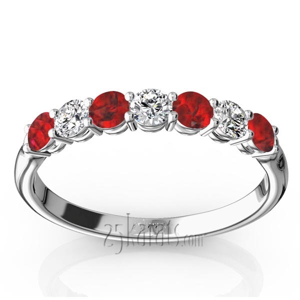 14K white gold 7-Stone Ruby & Diamond Alternating Anniversary Band - main view