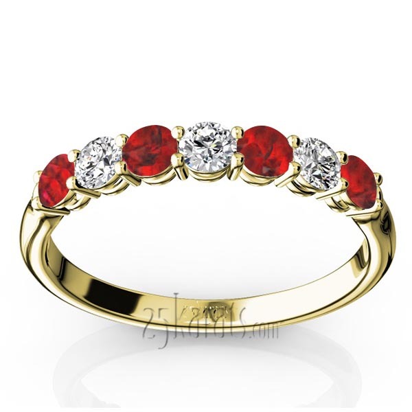 14K white gold 7-Stone Ruby & Diamond Alternating Anniversary Band - alternate view 2