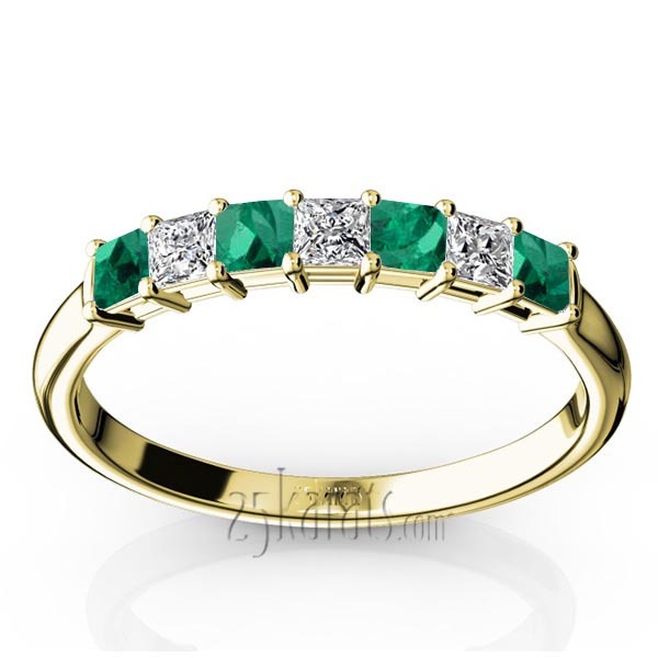 14K white gold Emerald & Diamond Alternating Shared Prong Anniversary Band - alternate view 2