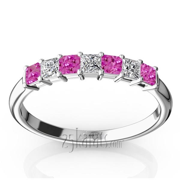 14K white gold Pink Sapphire & Diamond Alternating Shared Prong Anniversary Band - main view