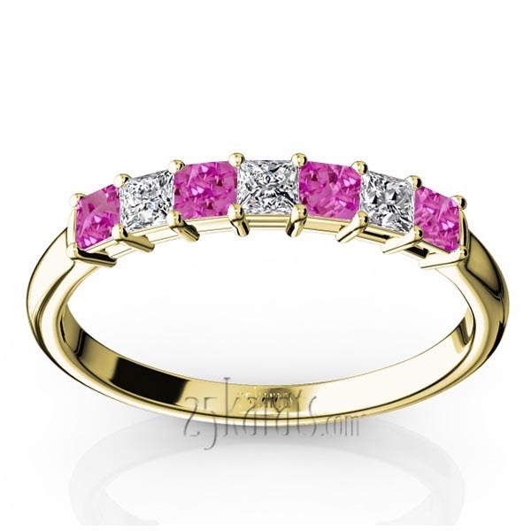 14K white gold Pink Sapphire & Diamond Alternating Shared Prong Anniversary Band - alternate view 2