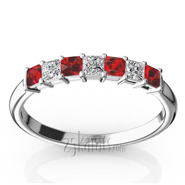 14K white gold Ruby & Diamond Alternating Shared Prong Anniversary Band - main view
