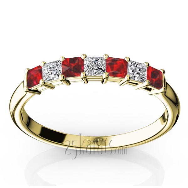 14K white gold Ruby & Diamond Alternating Shared Prong Anniversary Band - alternate view 2