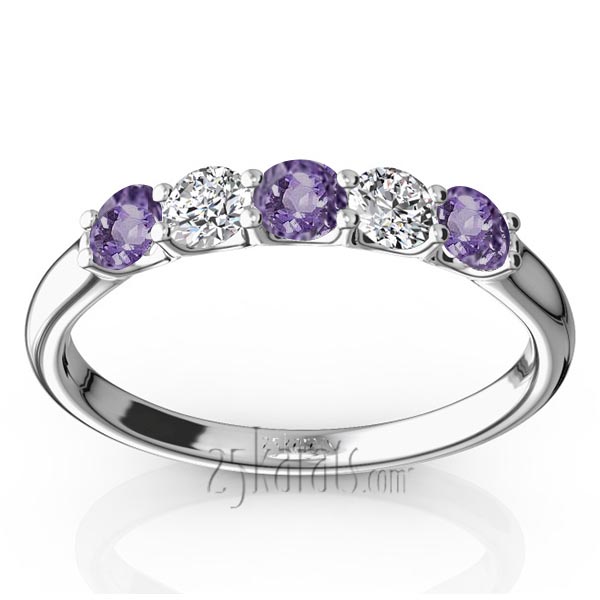 U-Prong Set Amethyst & Diamond Alternating Anniversary Band 