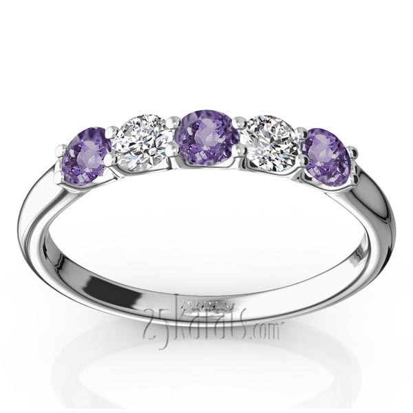 14K white gold U-Prong Set Amethyst & Diamond Alternating Anniversary Band - main view
