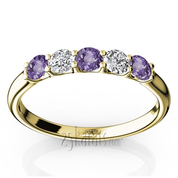 14K white gold U-Prong Set Amethyst & Diamond Alternating Anniversary Band - alternate view 2