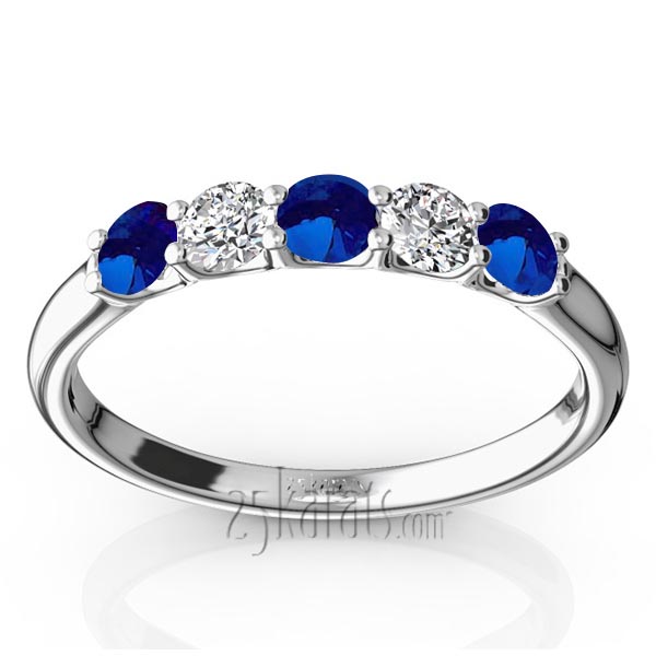  U-Prong Set Blue Sapphire & Diamond Alternating Anniversary Band