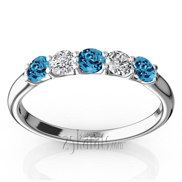 14K white gold U-Prong Set Topaz & Diamond Alternating Anniversary Band - main view
