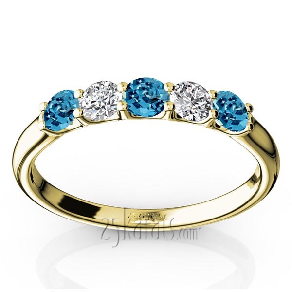 14K white gold U-Prong Set Topaz & Diamond Alternating Anniversary Band - alternate view 2