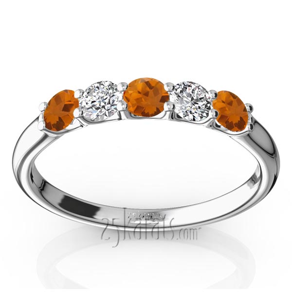 U-Prong Set Citrine & Diamond Alternating Anniversary Band